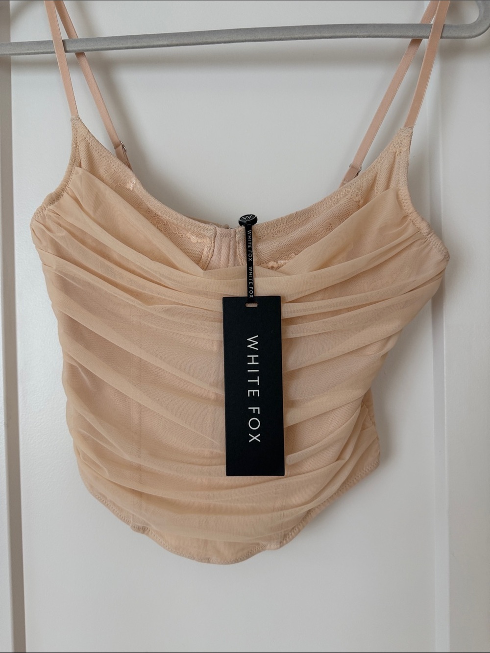 White Fox Nude Mesh Ruched Cami